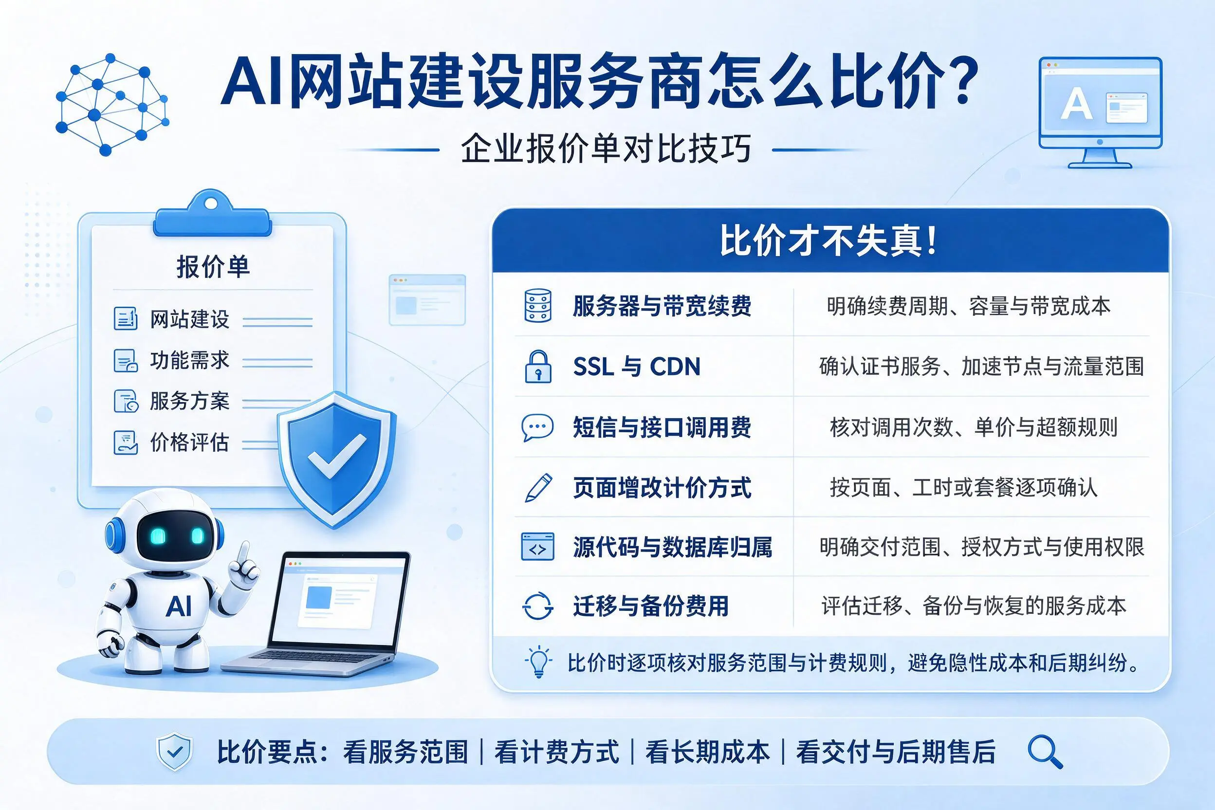 AI网站建设服务商怎么比价？海西企业报价单对比技巧