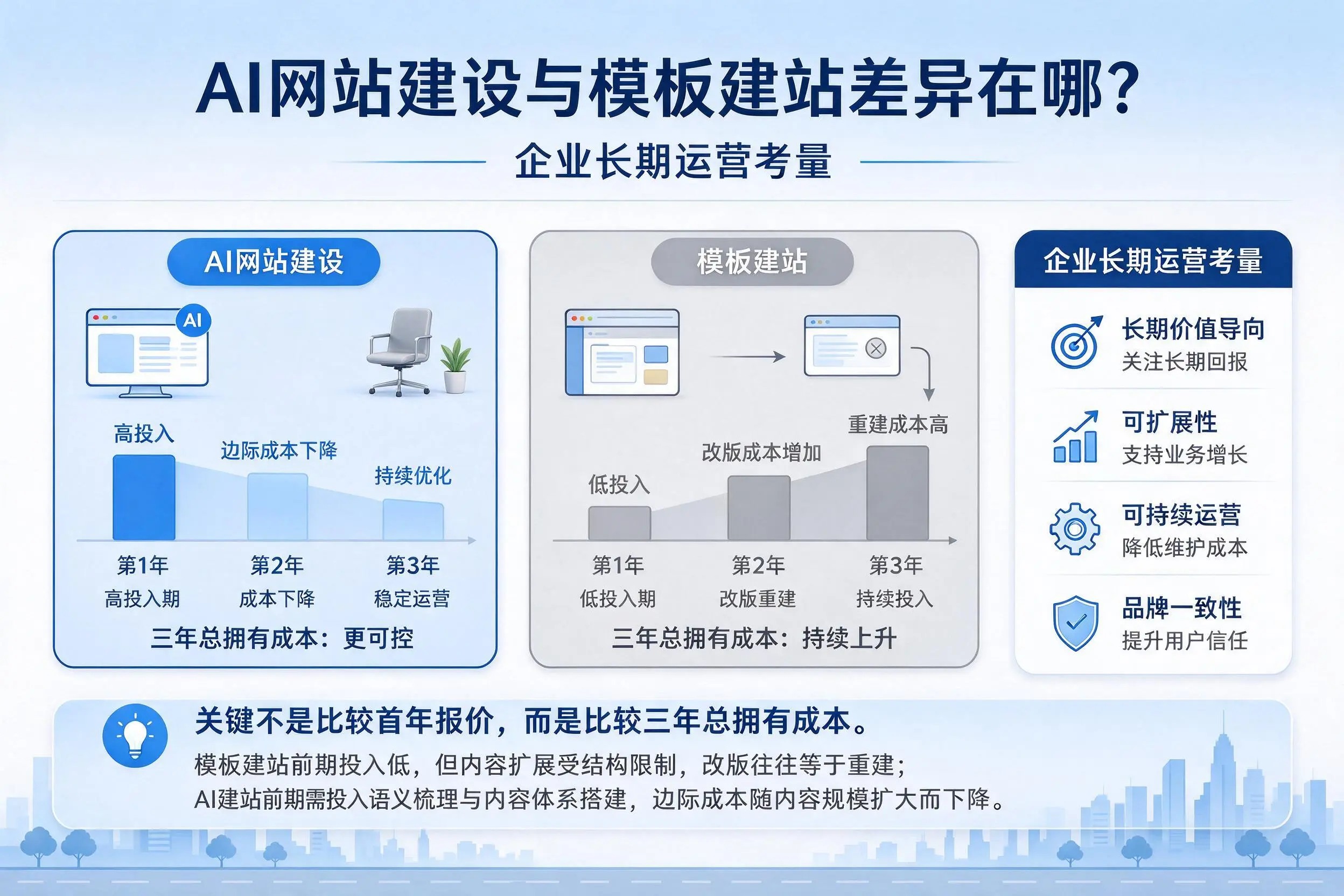 AI网站建设与模板建站差异在哪?海西企业长期运营考量